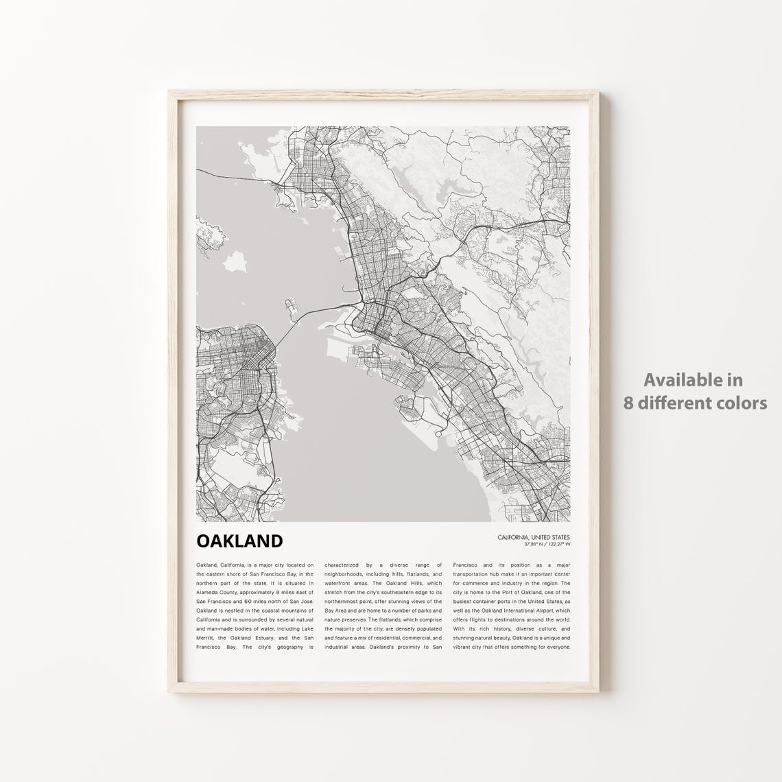 Oakland California USA Minimalist Black and White Bay Area Map Poster