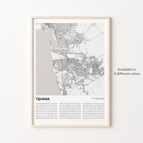 Tijuana Mexico Minimalist Street Map Poster Baja California Travel Art