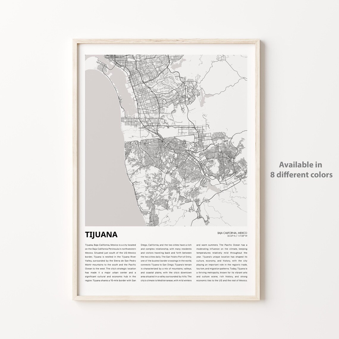Tijuana Mexico Minimalist Street Map Poster Baja California Travel Art