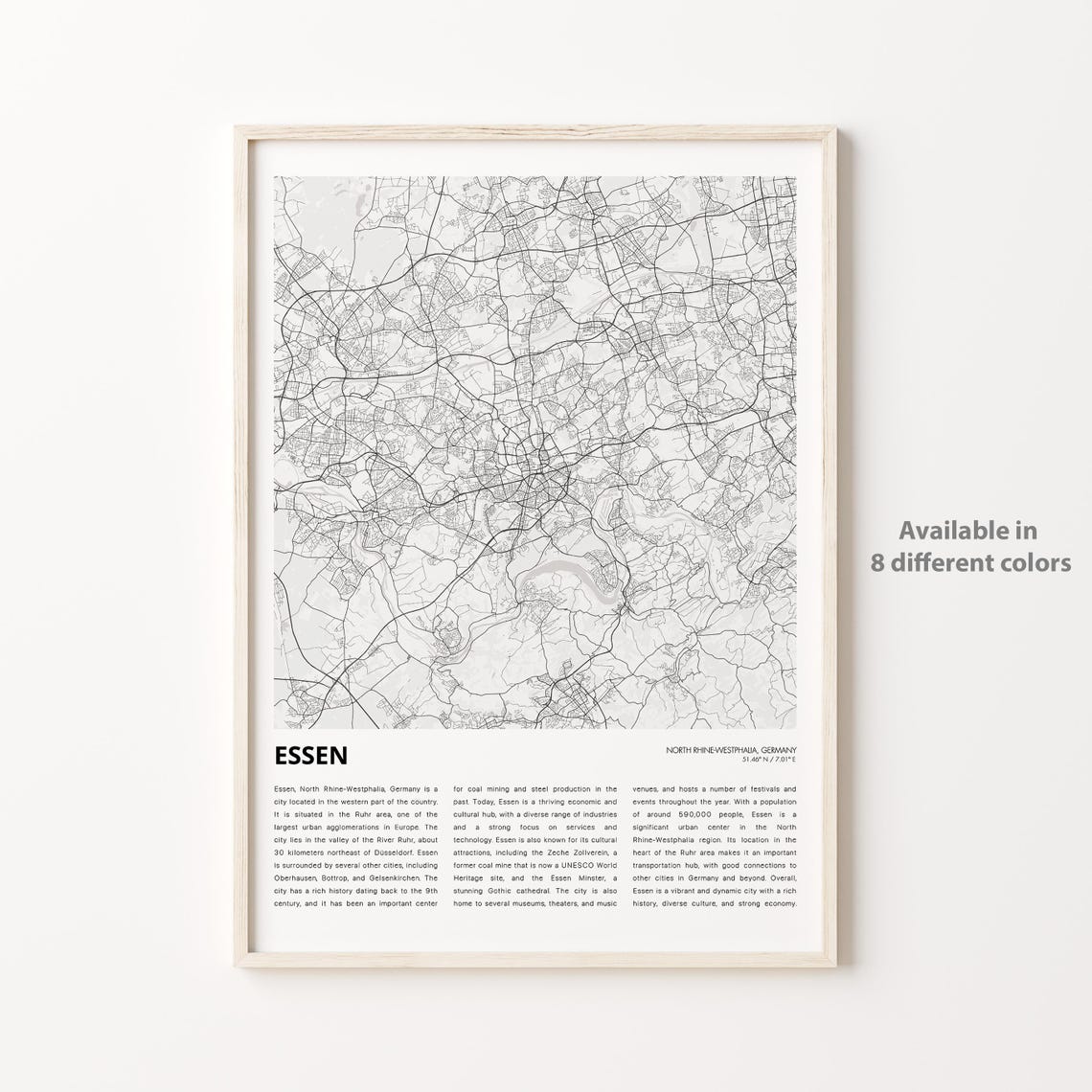 Essen Map Print Travel Wall Decor Art North Rhinewestphalia Housewarming Gift