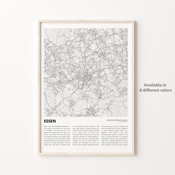 Essen Map Print Travel Wall Decor Art North Rhinewestphalia Housewarming Gift