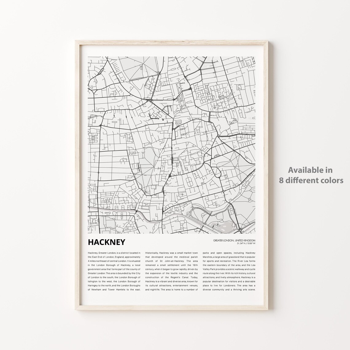 Hackney Greater London Minimalist City Street Map Travel Poster