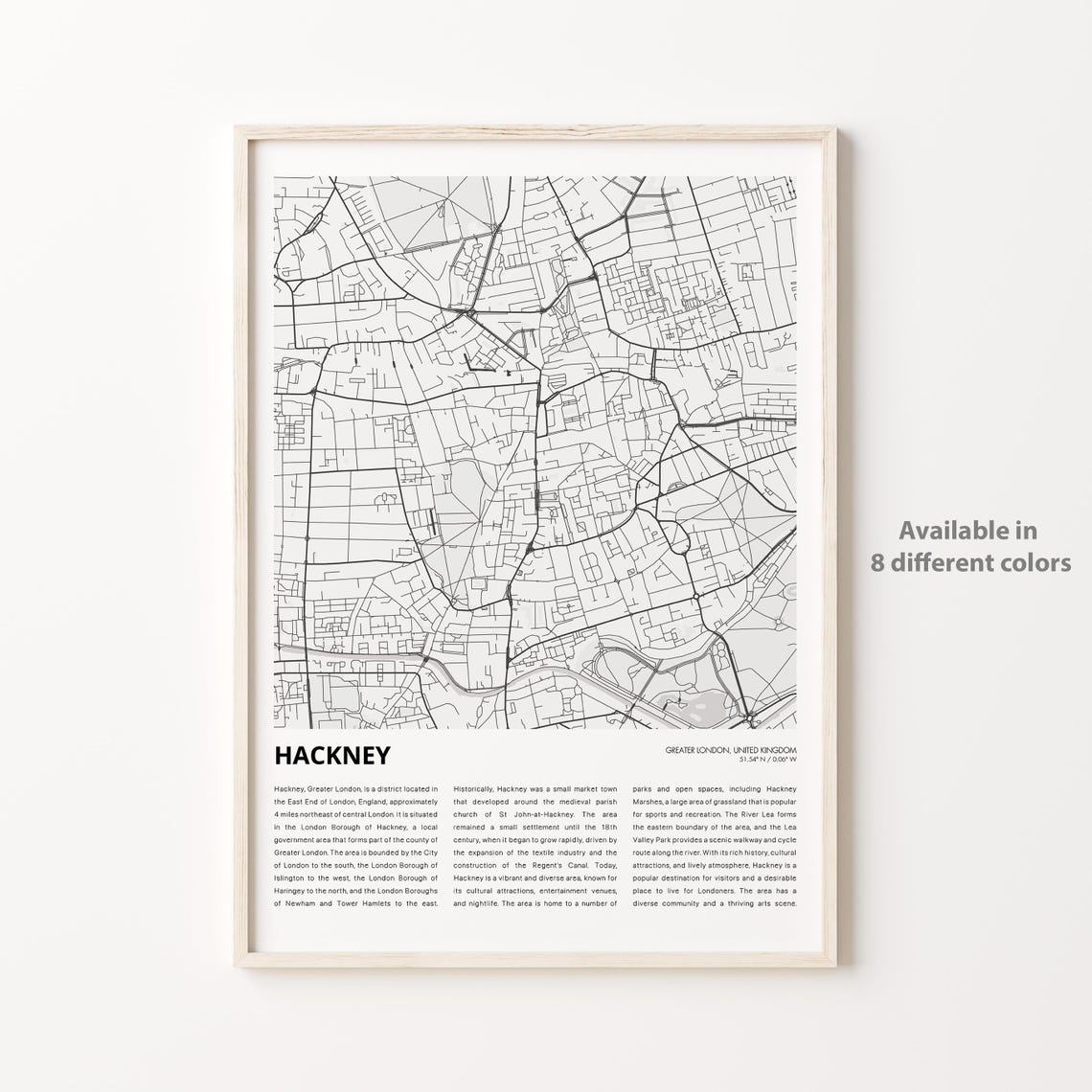 Hackney Map Print Travel Wall Decor Art Greater London Housewarming Gift