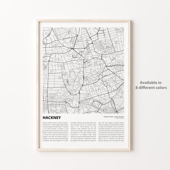 Hackney Map Print Travel Wall Decor Art Greater London Housewarming Gift