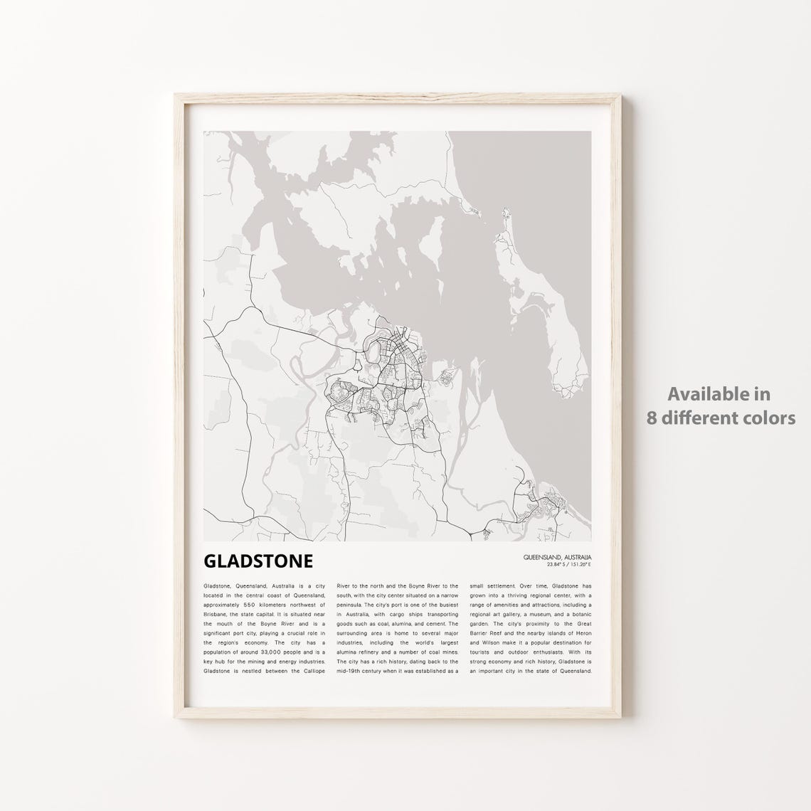 Gladstone Map Print Travel Wall Decor Art Queensland Housewarming Gift