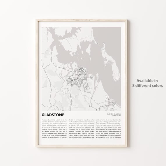 Gladstone Map Print Travel Wall Decor Art Queensland Housewarming Gift