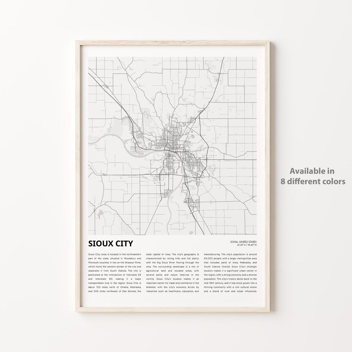 Sioux City Minimalist City Map Wall Decor Iowa United States Poster