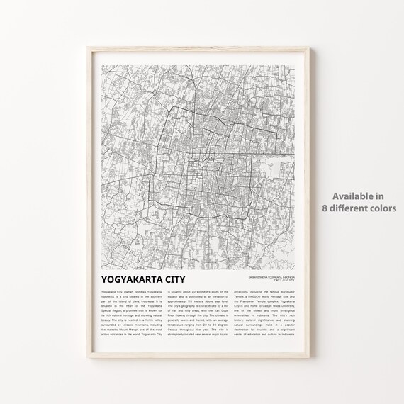 Yogyakarta City Indonesia Minimalist Street Map Travel Poster