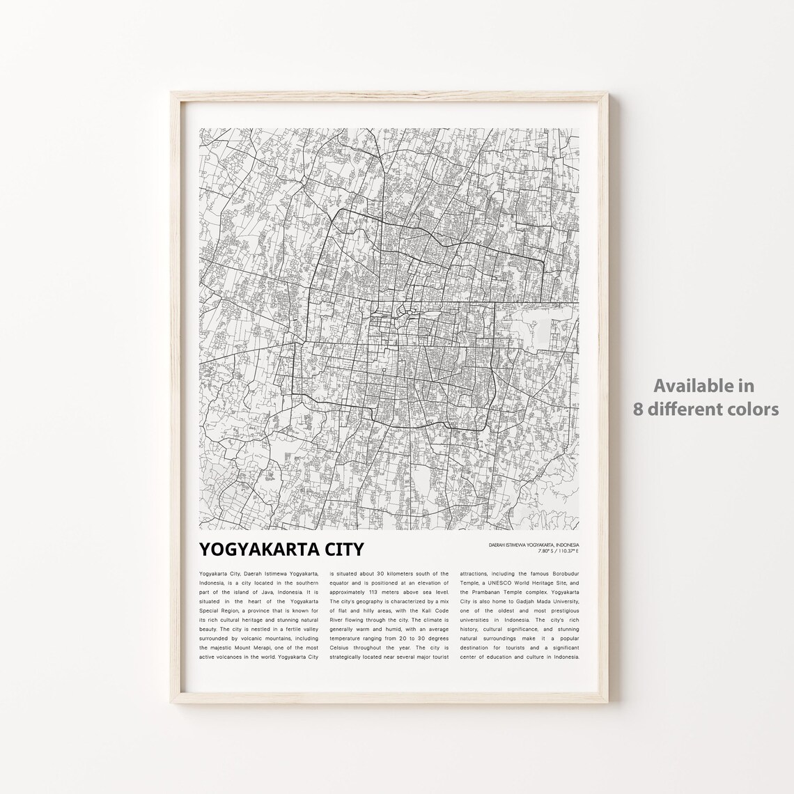 Yogyakarta City Indonesia Minimalist Street Map Travel Poster