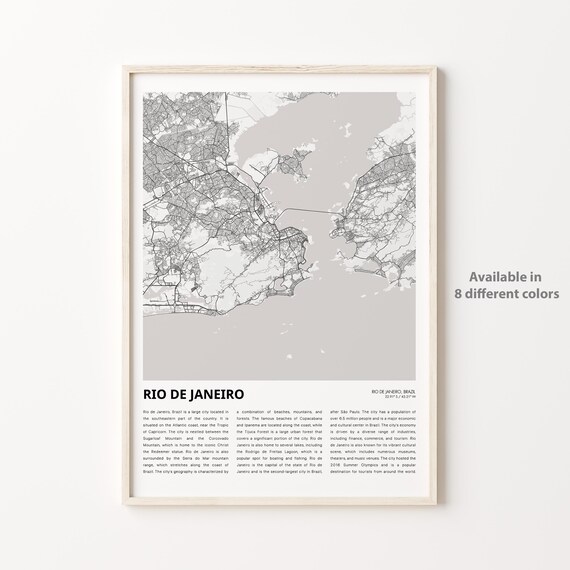 Rio de Janeiro Brazil Monochrome City Street Map History Print