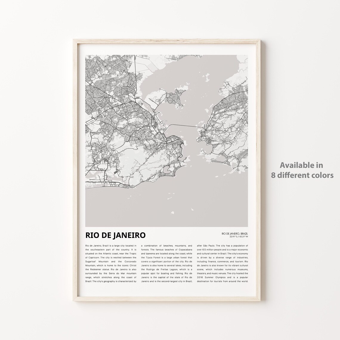 Rio de Janeiro Brazil Monochrome City Street Map History Print