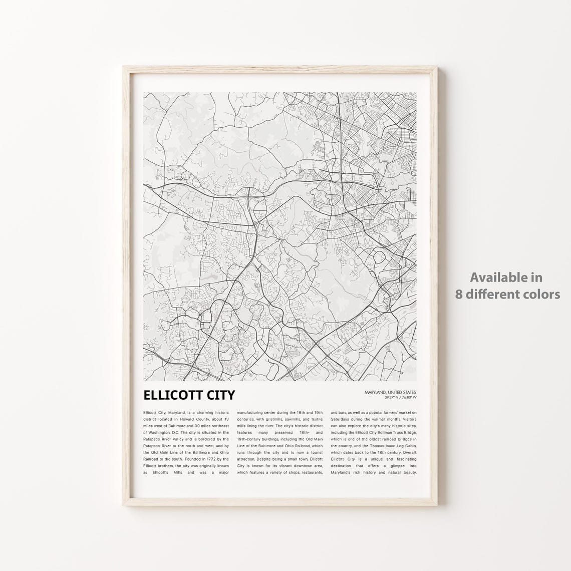 Ellicott City Map Print Travel Wall Decor Art Maryland Housewarming Gift