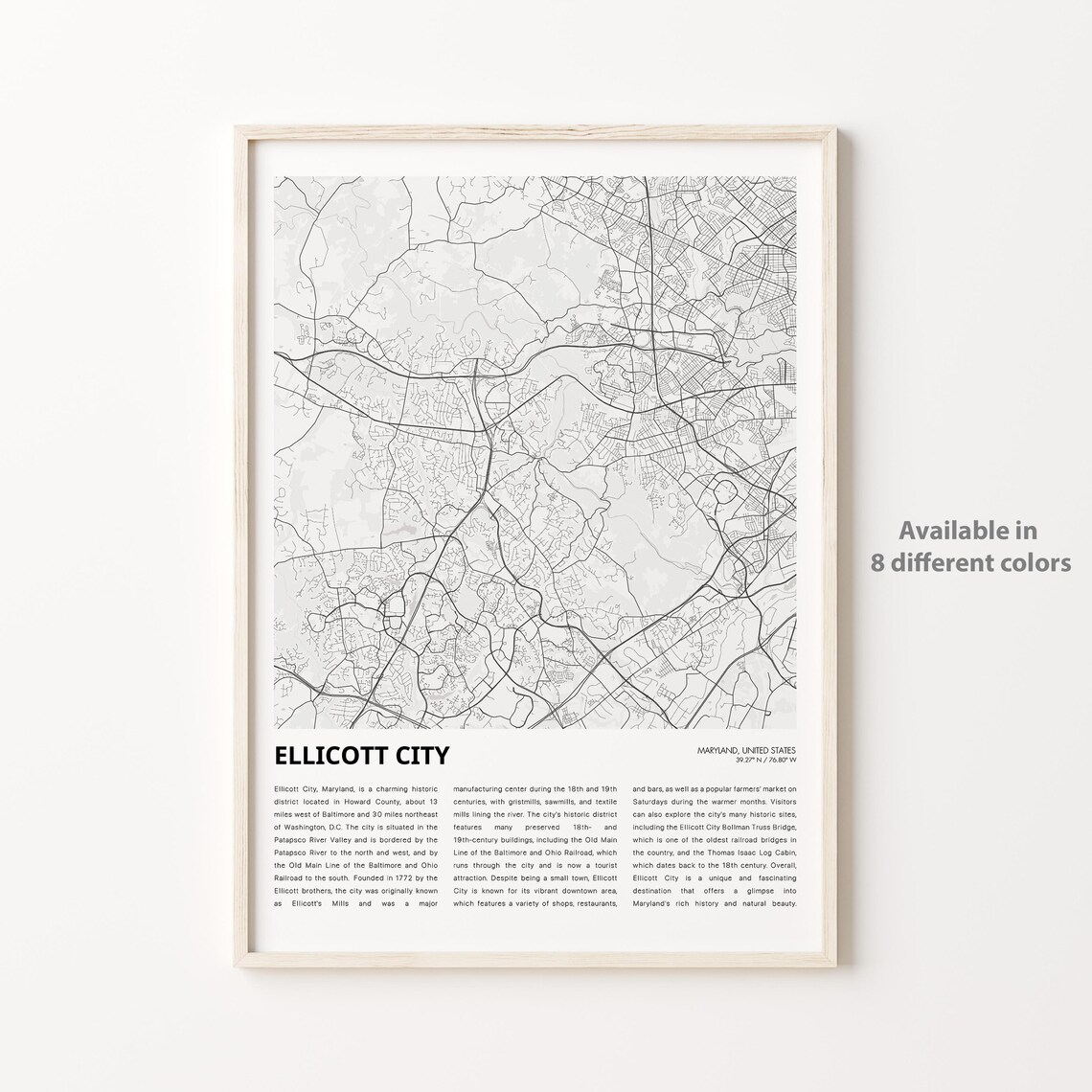 Ellicott City Maryland Minimalist City Street Map Art Poster