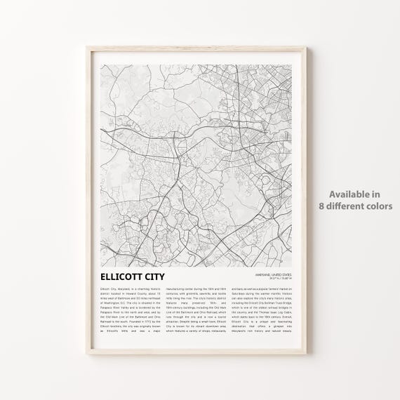 Ellicott City Map Print Travel Wall Decor Art Maryland Housewarming Gift