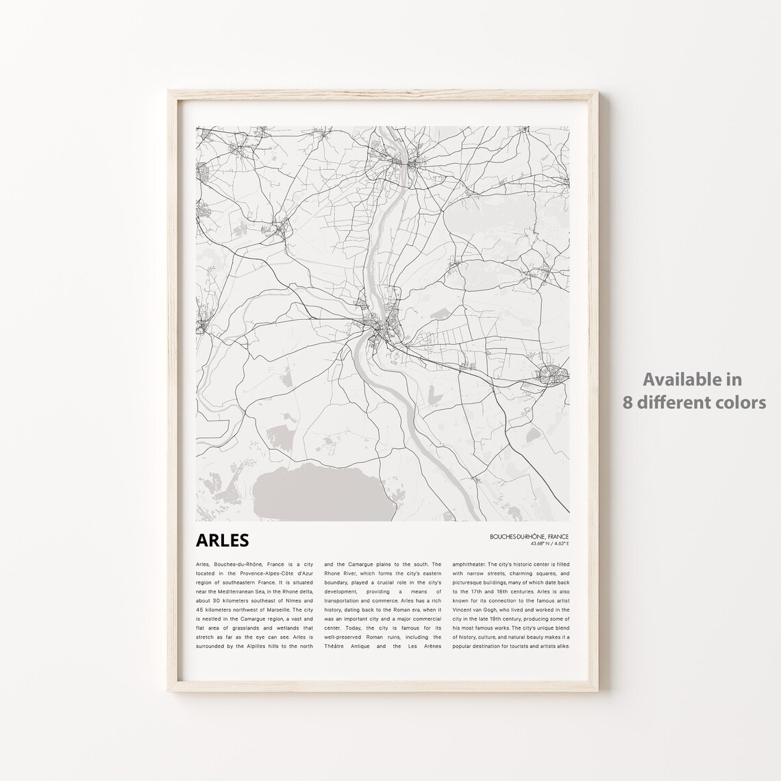 Arles France Minimalist Black and White City Street Map Poster