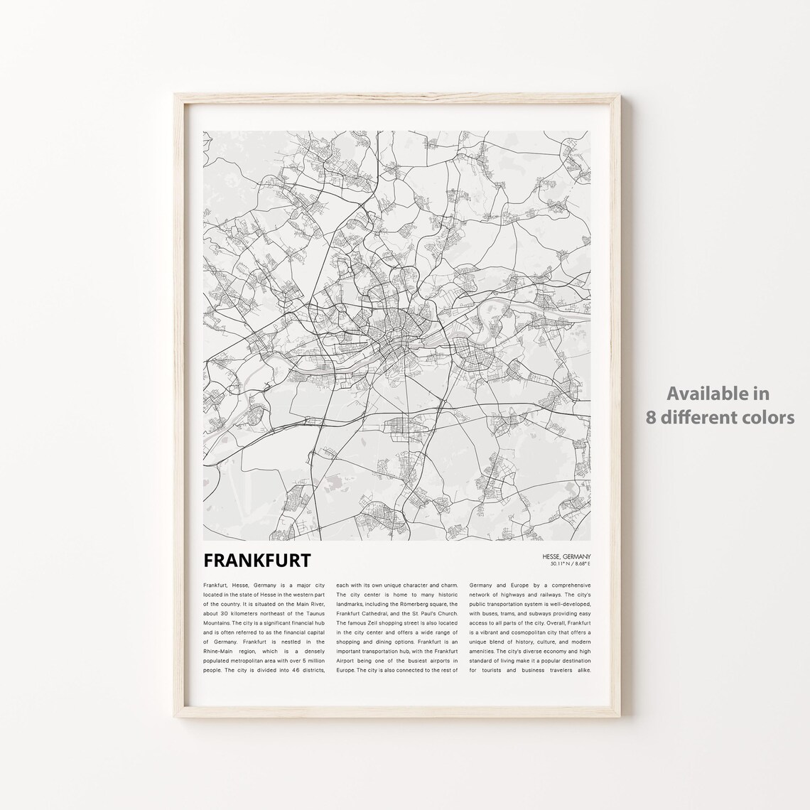 Frankfurt Hesse Germany Minimalist City Street Map Modern Print