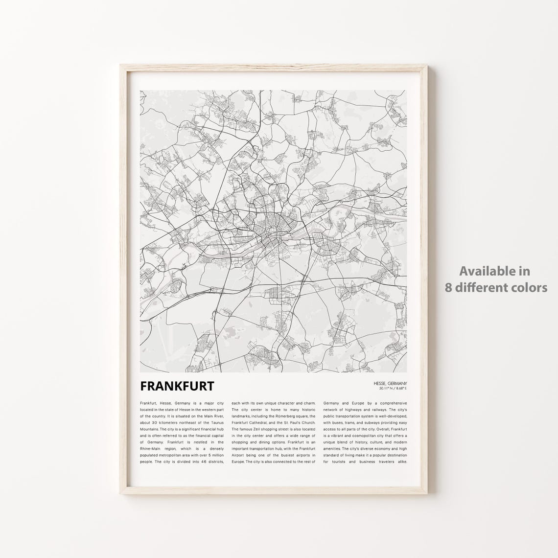 Frankfurt Map Print Travel Wall Decor Art Hesse Housewarming Gift