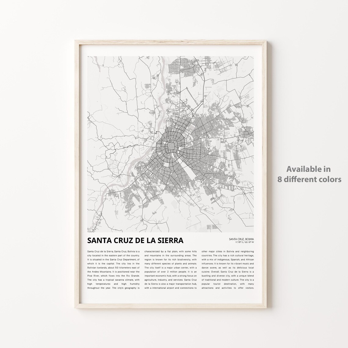 Santa Cruz de la Sierra Bolivia Minimalist City Street Map Art Print