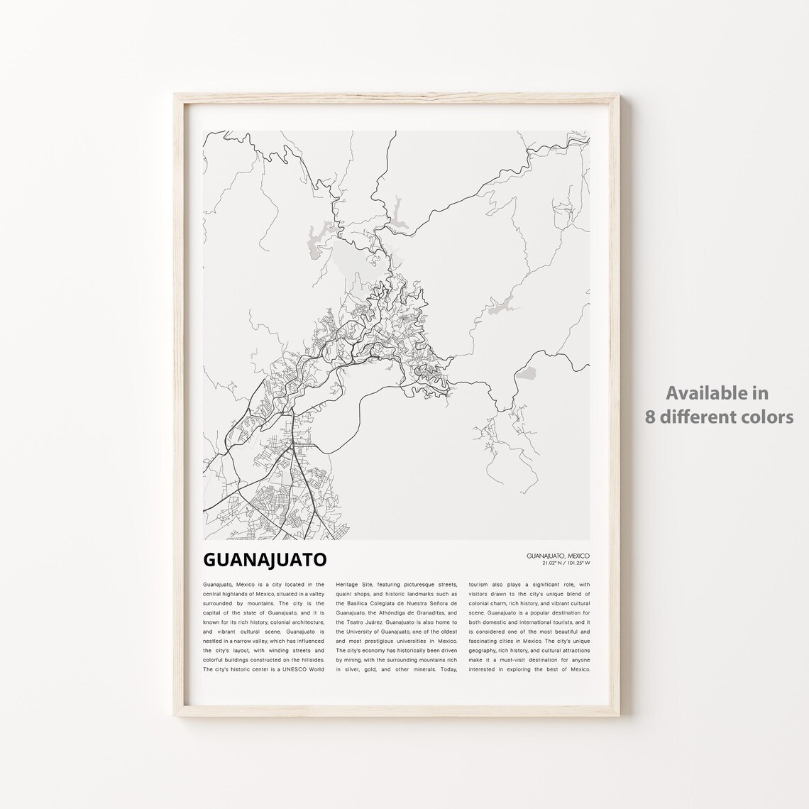 Guanajuato Mexico Minimalist City Street Map Vintage Travel Poster