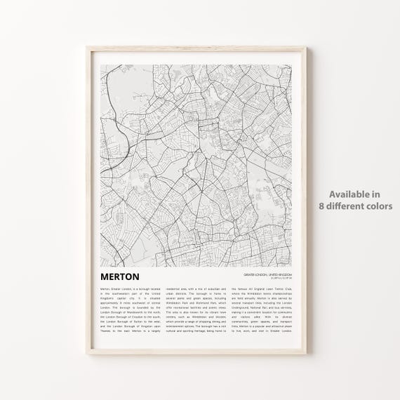 Merton Map Print Travel Wall Decor Art Greater London Housewarming Gift