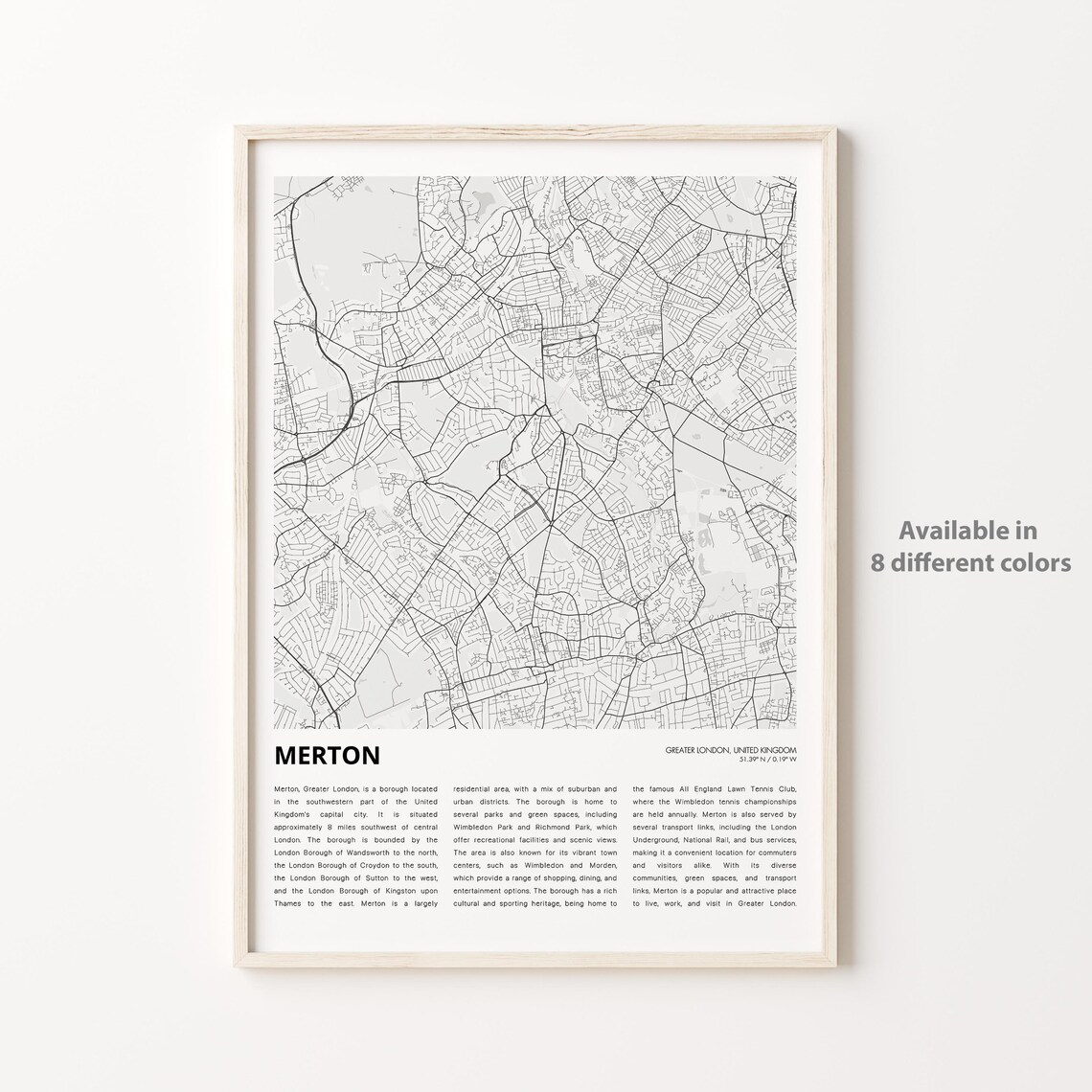 Merton Greater London Minimalist City Street Map Travel Poster