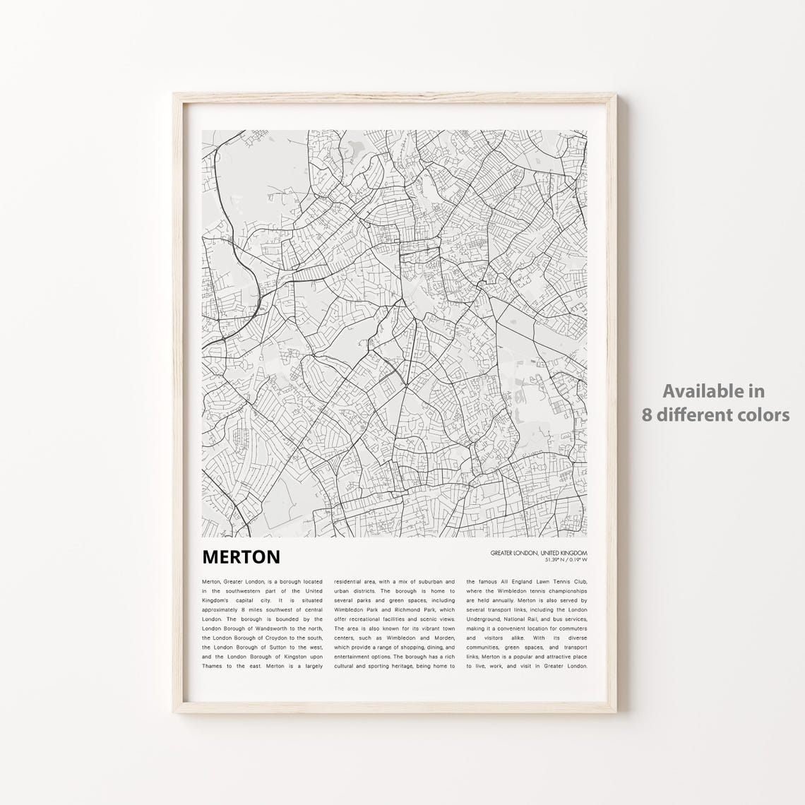 Merton Map Print Travel Wall Decor Art Greater London Housewarming Gift