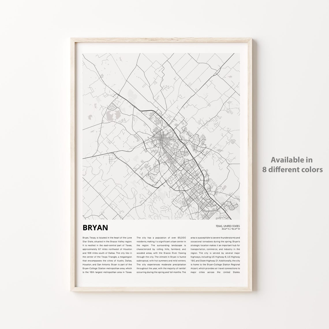 Bryan Map Print Travel Wall Decor Art Texas Housewarming Gift