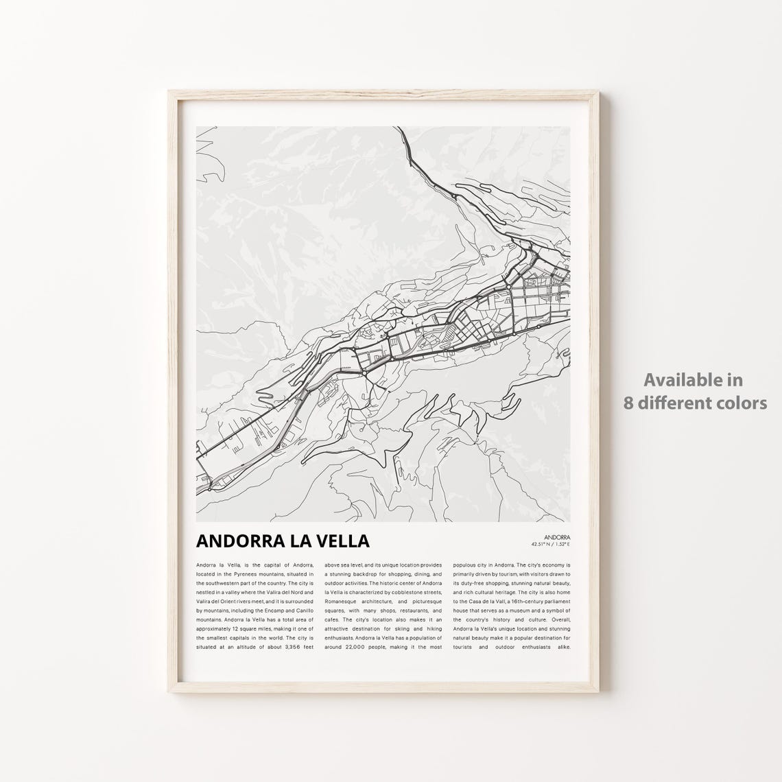 Andorra La Vella Map Print Travel Wall Decor Art Housewarming Gift Personalized
