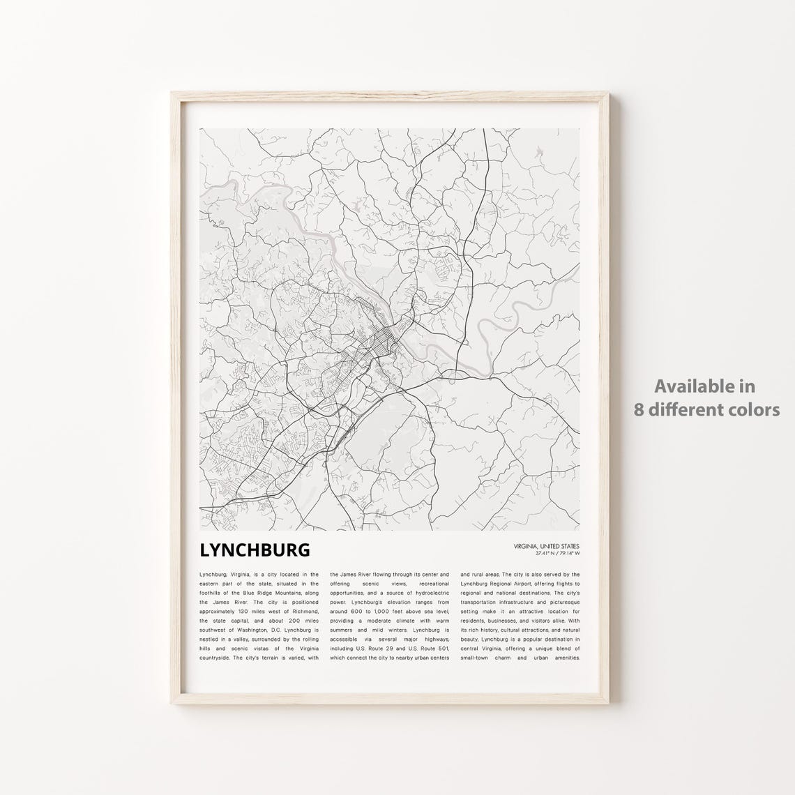 Lynchburg Map Print Travel Wall Decor Art Virginia Housewarming Gift