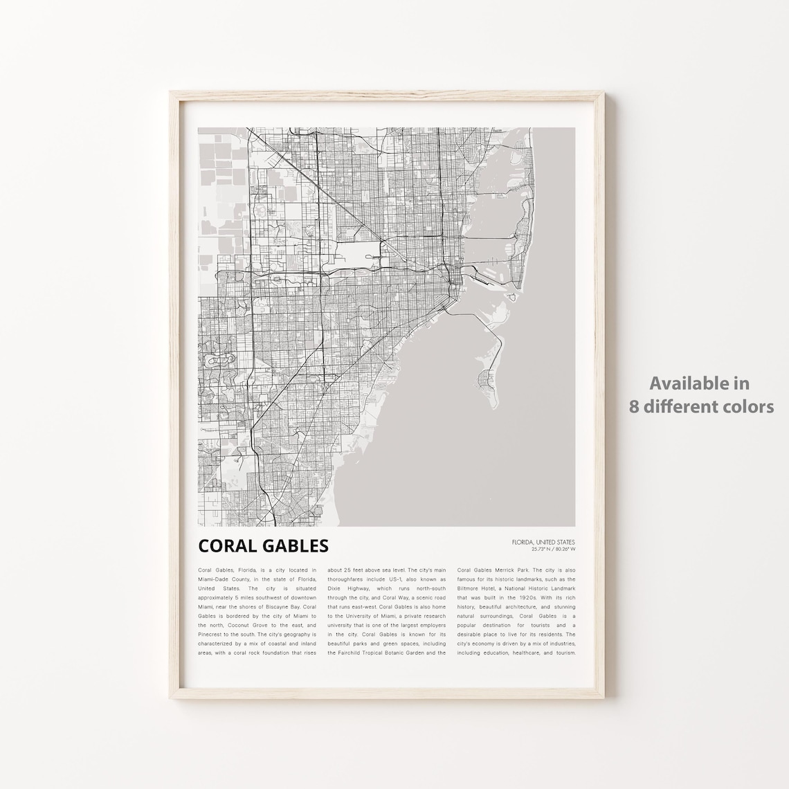 Coral Gables Florida Minimalist Street Map Travel Art Poster