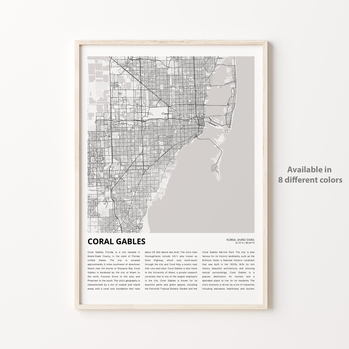 Coral Gables Map Print Travel Wall Decor Art Florida Housewarming Gift