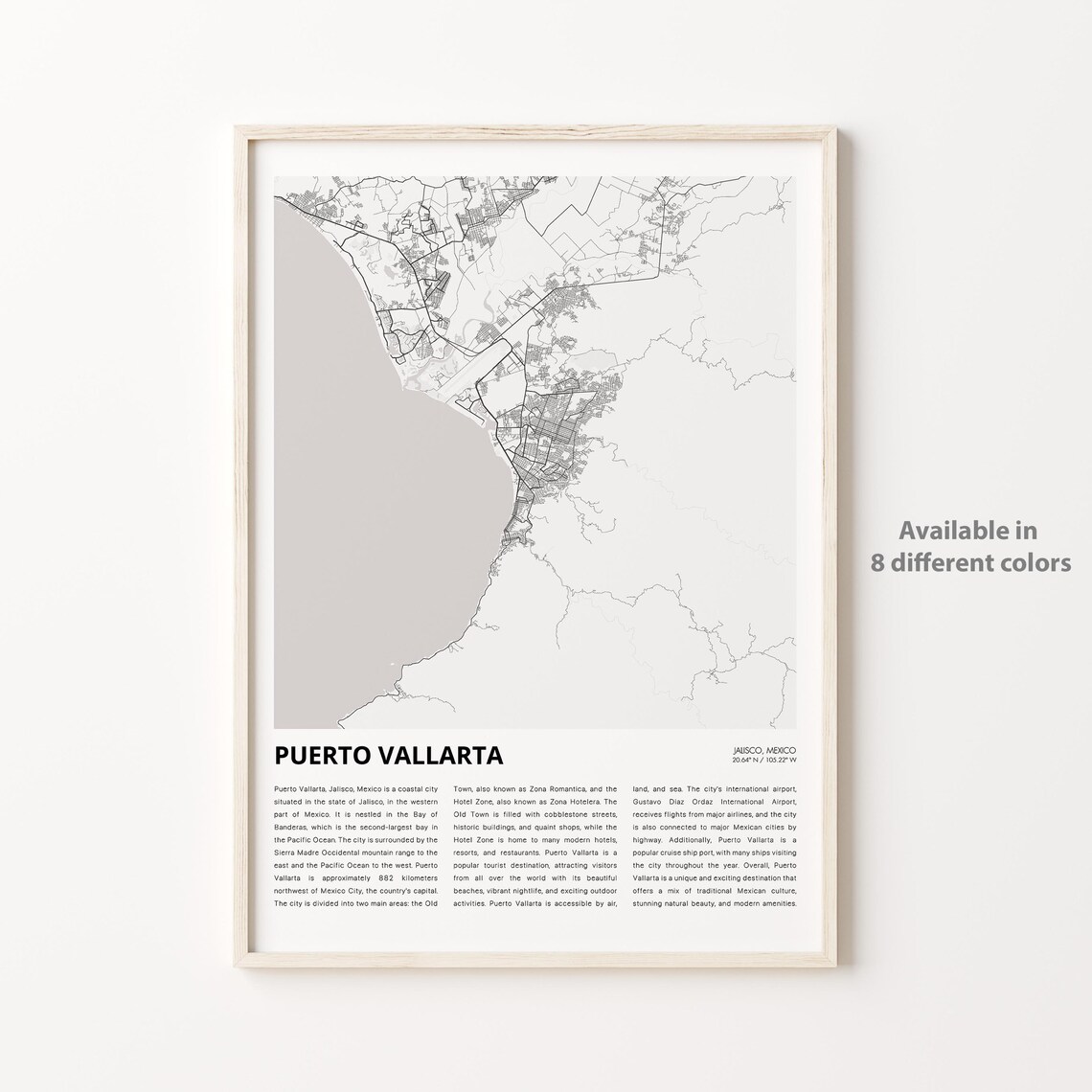 Puerto Vallarta Mexico Minimalist Coastal City Street Map Poster