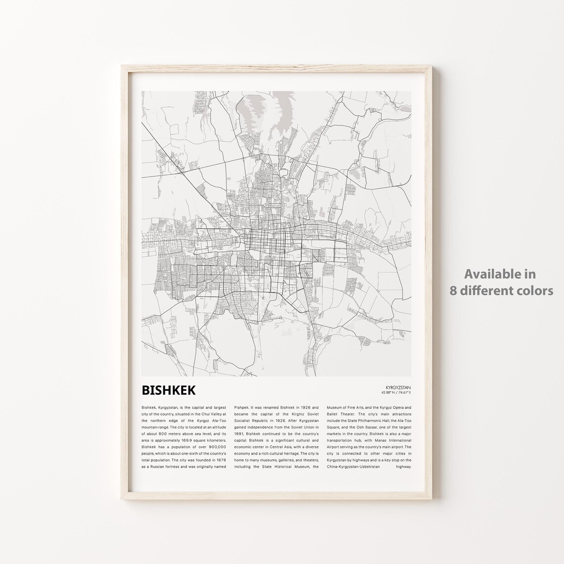 Bishkek Kyrgyzstan Minimalist Street Map Poster with City Description