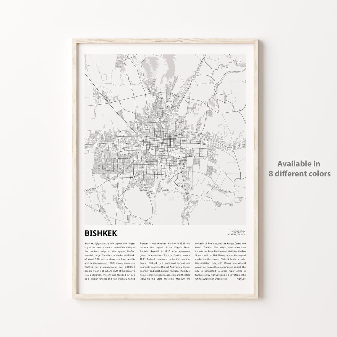 Bishkek Map Print Travel Wall Decor Art Housewarming Gift