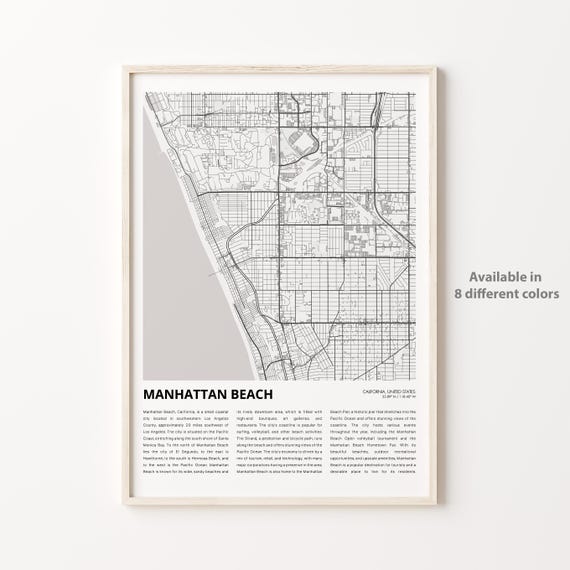 Manhattan Beach Map Print Travel Wall Decor Art Housewarming Gift