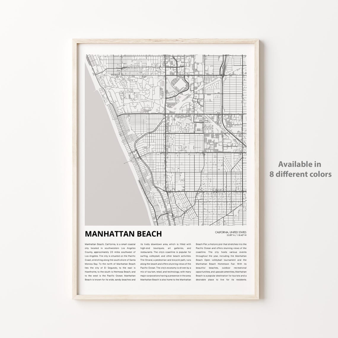 Manhattan Beach Map Print Travel Wall Decor Art Housewarming Gift