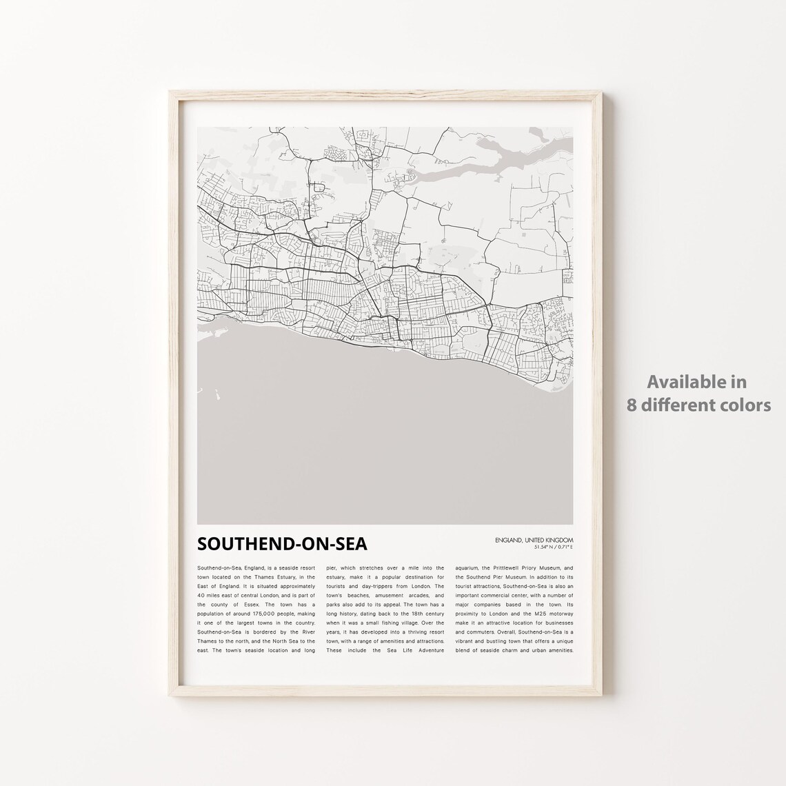 Southend-on-Sea England Minimalist Black and White City Street Map Print