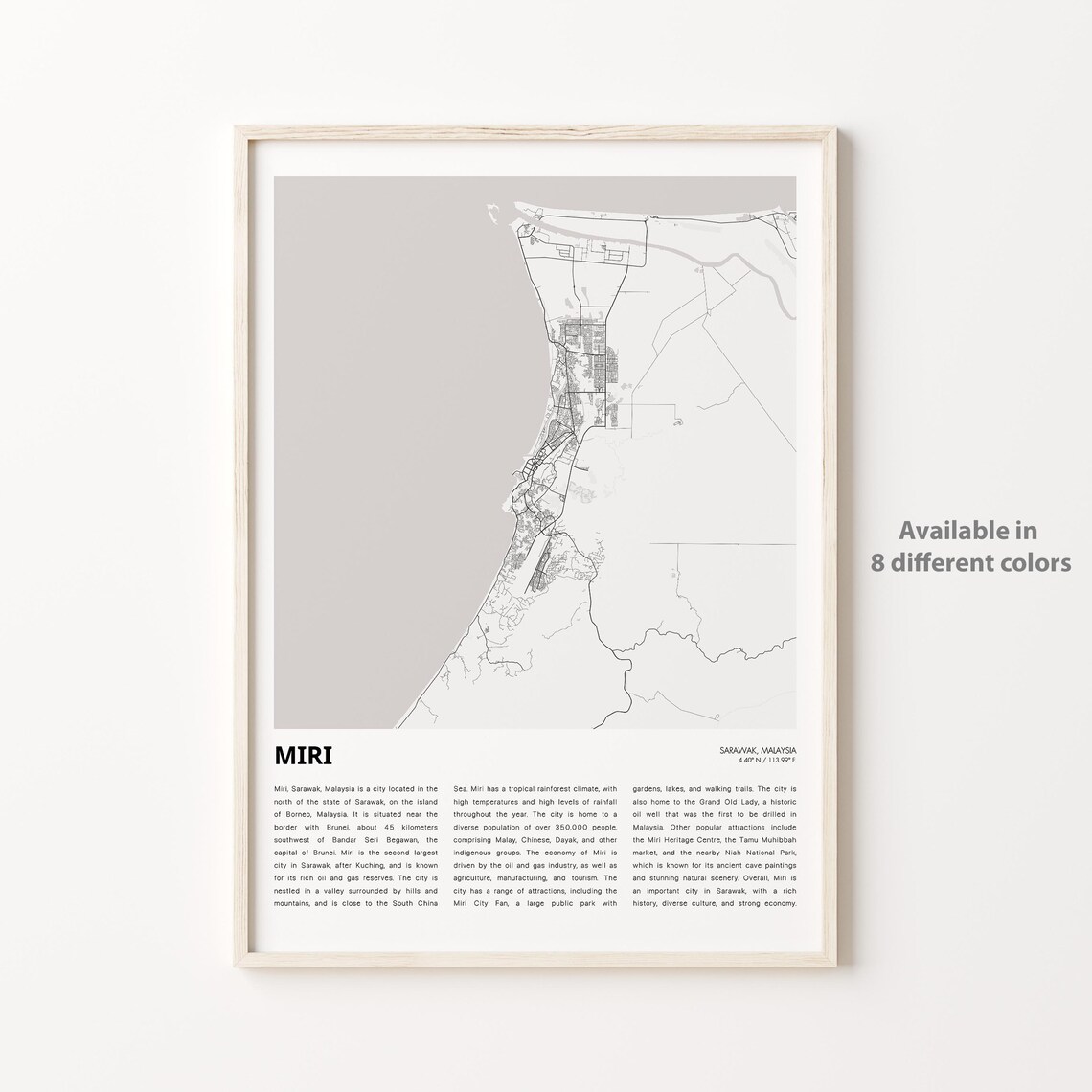 Miri Malaysia Minimalist City Street Map Travel Artwork Poster