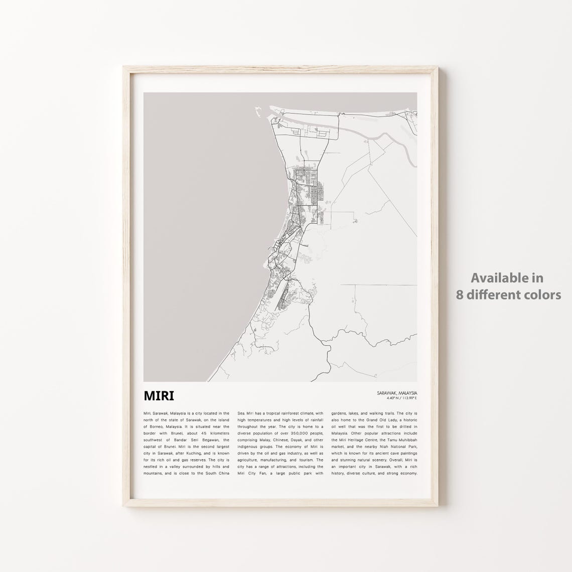 Miri Map Print Travel Wall Decor Art Sarawak Housewarming Gift