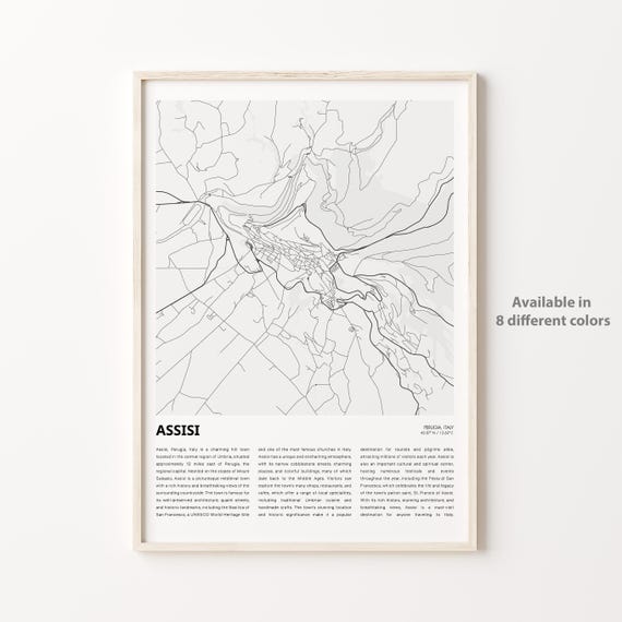 Assisi Perugia Italy Hill Town Map Minimalist Line Travel Art Poster