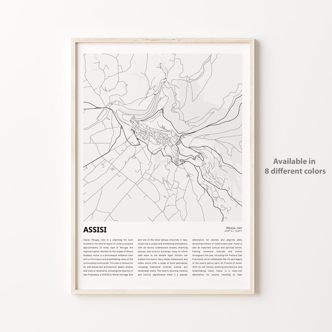 Assisi Perugia Italy Hill Town Map Minimalist Line Travel Art Poster