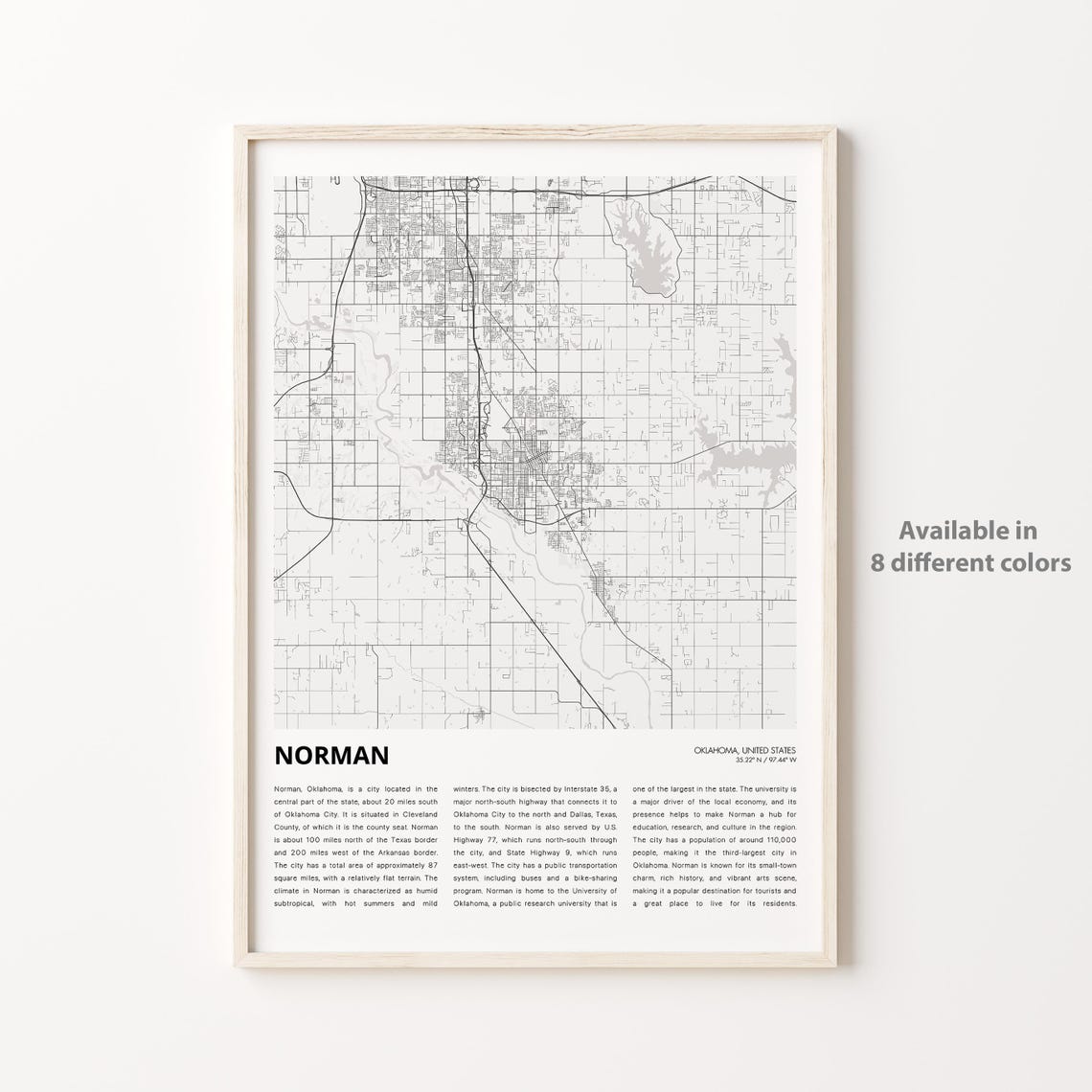 Norman Oklahoma Minimalist Monochrome City Street Map Travel Poster