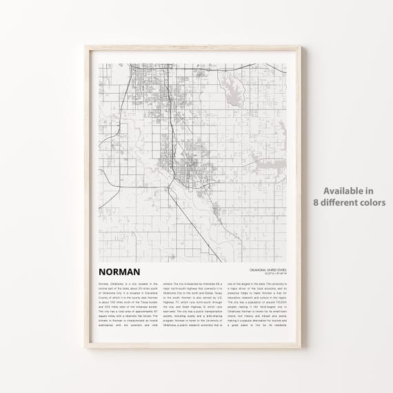 Norman Oklahoma Minimalist Monochrome City Street Map Travel Poster