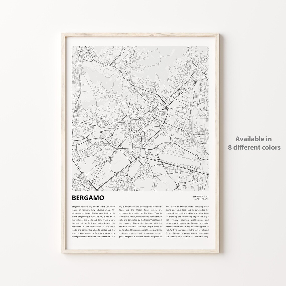Bergamo Italy Minimalist City Map Travel Poster For Home Decor