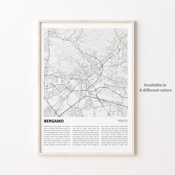 Bergamo Italy Minimalist City Map Travel Poster For Home Decor