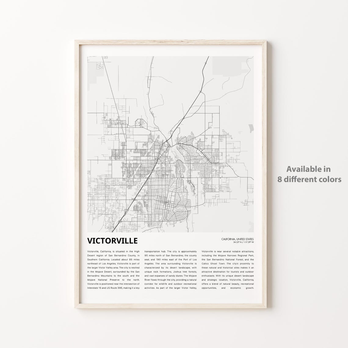 Victorville California Minimalist City Street Map Art Poster