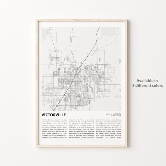 Victorville California Minimalist City Street Map Art Poster