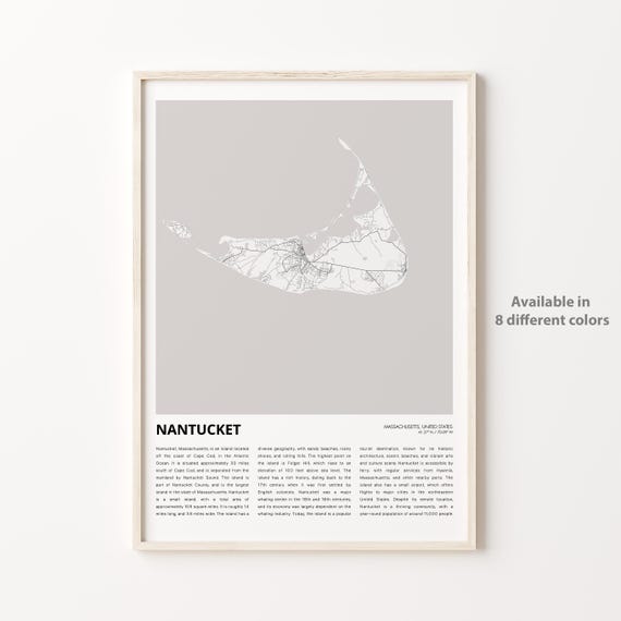 Nantucket Map Print Travel Wall Decor Art Massachusetts Housewarming Gift