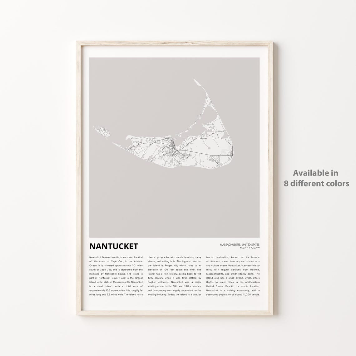 Nantucket Map Print Travel Wall Decor Art Massachusetts Housewarming Gift