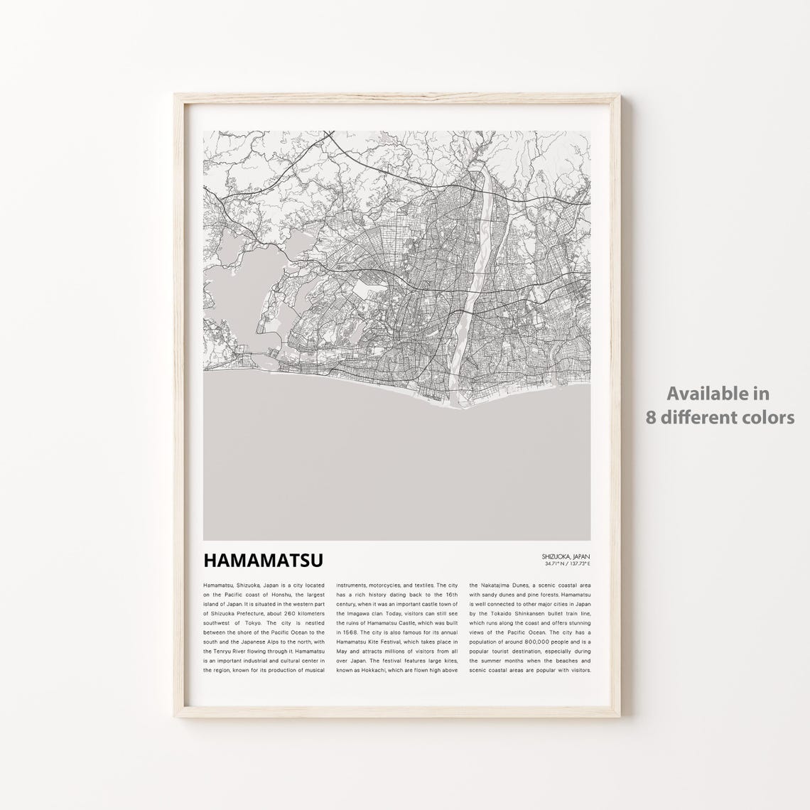 Hamamatsu Map Print Travel Wall Decor Art Shizuoka Housewarming Gift
